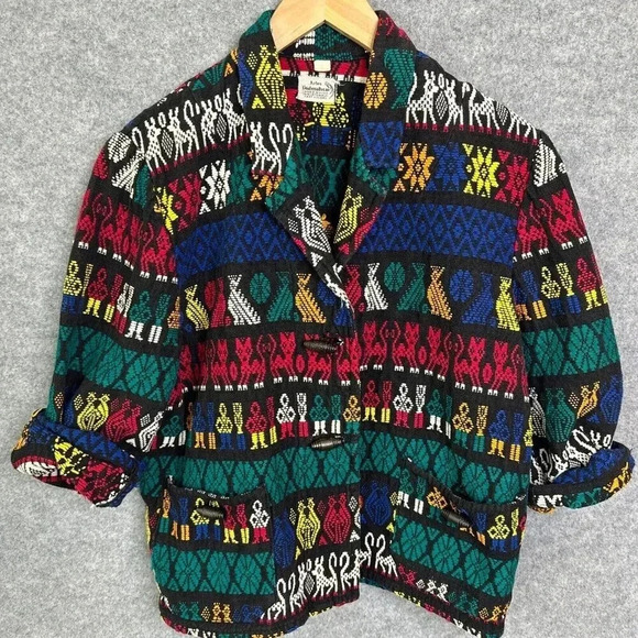 Vintage Artes Guatemattecas Jacket Womens Medium Cropped Hand Woven Wearable Art - Picture 3 of 16